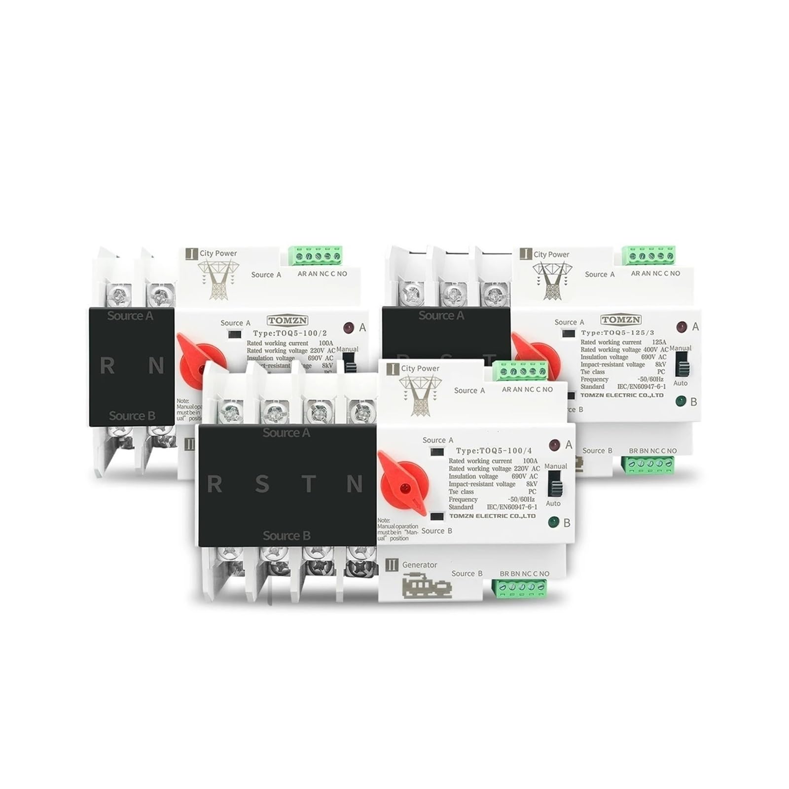 LEOTNNDQ 2P 3P 4P Dual Power Automatic Transfer Switch Electrical Selector Switches Uninterrupted Power 63A 100A(4P,230V 63A)