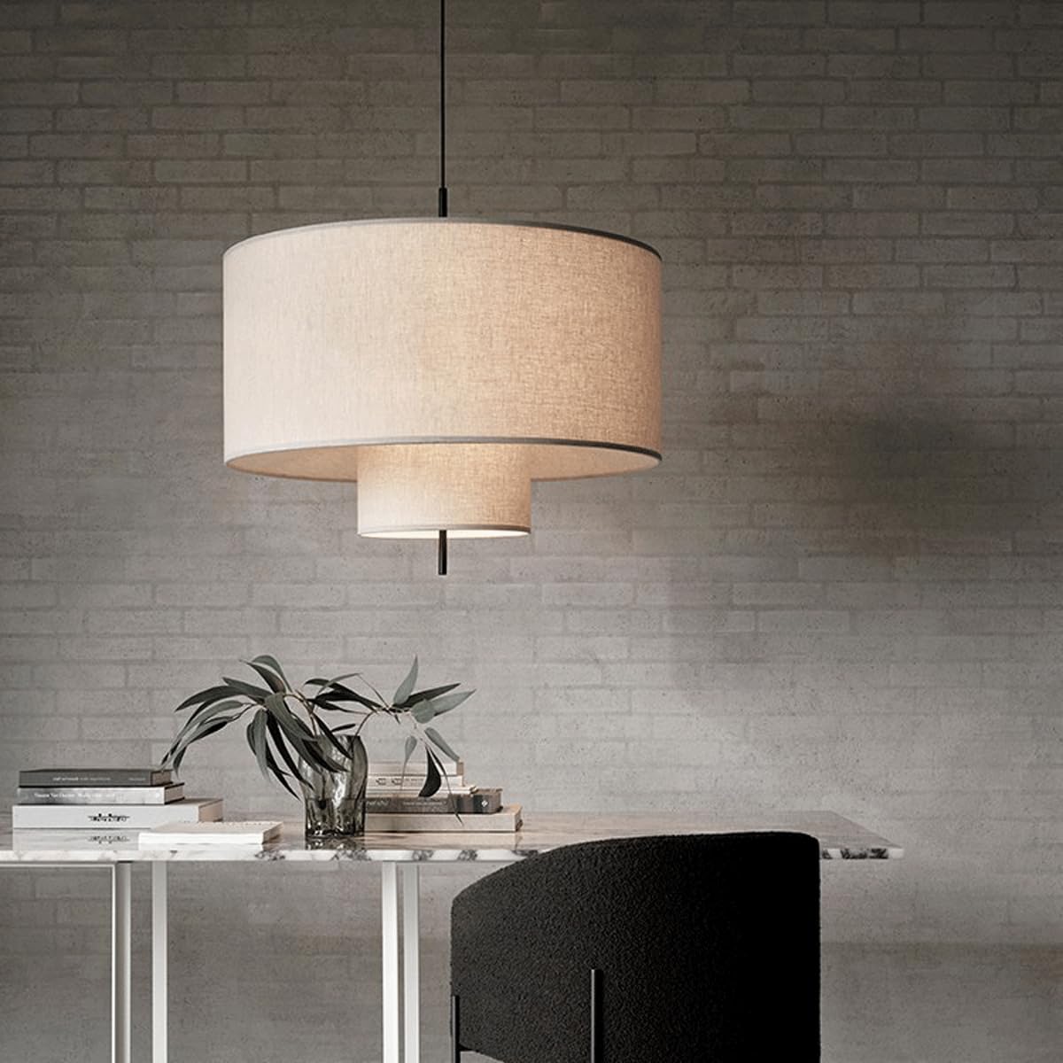 Luminaires Suspendus de Ferme, éclairage Suspendu Tambour à 2 Niveaux avec Abat-Jour en Lin, lustres Suspendus rustiques de 15,76 Pouces pour Salon Cuisine Salle à Manger E26