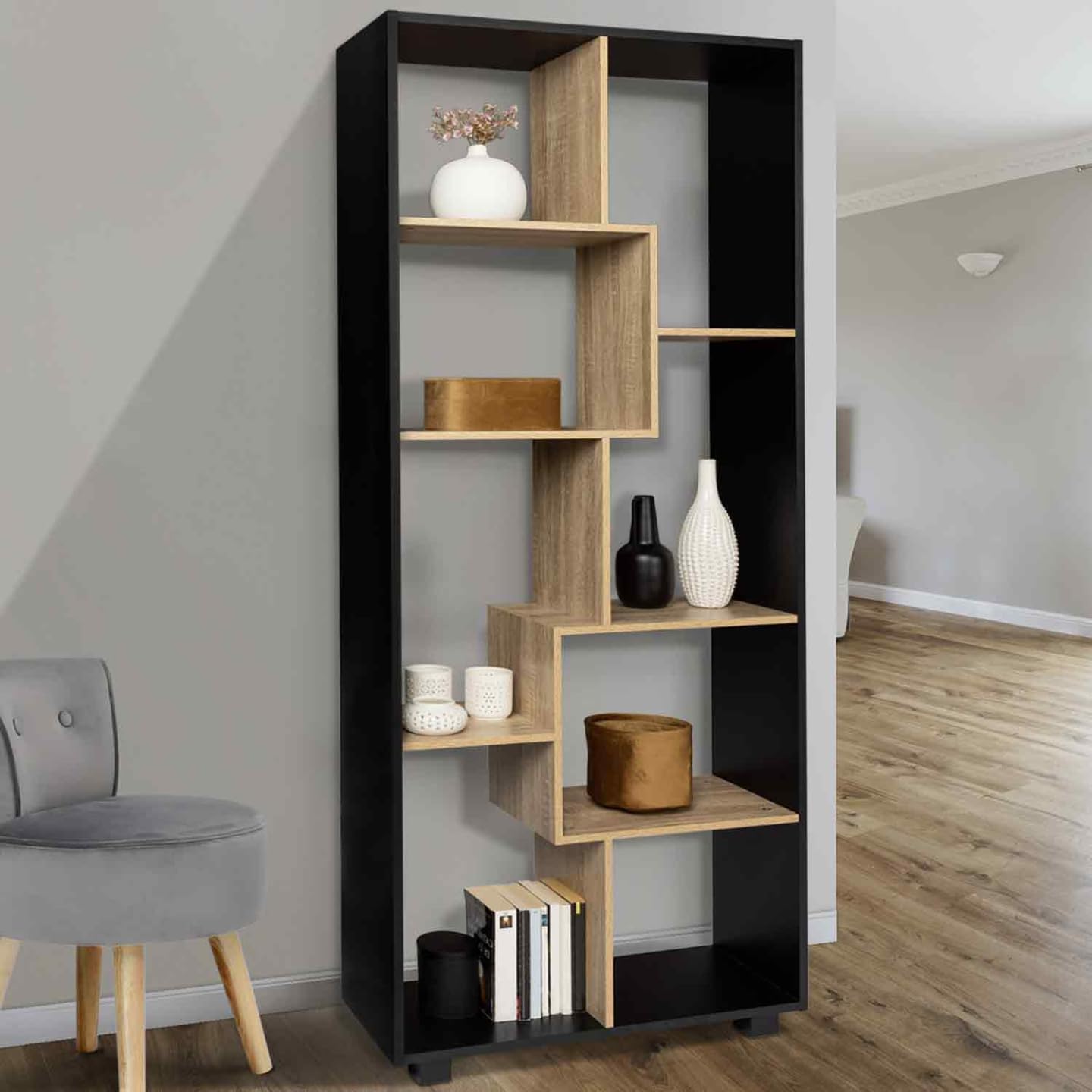 IDMARKET Etagère murale double position LOUANE bois façon hêtre