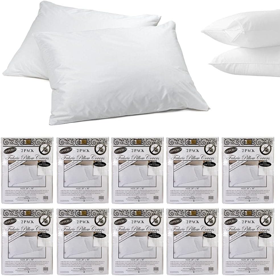 20 PC Premium Fabric Pillow Protector Zippered Soft Cover Breathable Waterproof