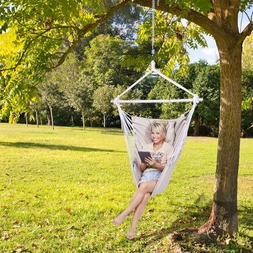 Backyard Expressions Hanging Hammock Chair Swing with Cushions & Hanging Kit – 500 lb Capacity, Cotton Blend Fabric, for Indoor/Outdoor Use – Includes Chain, Hooks & Spring – 5 Colors - Thumbnail 2