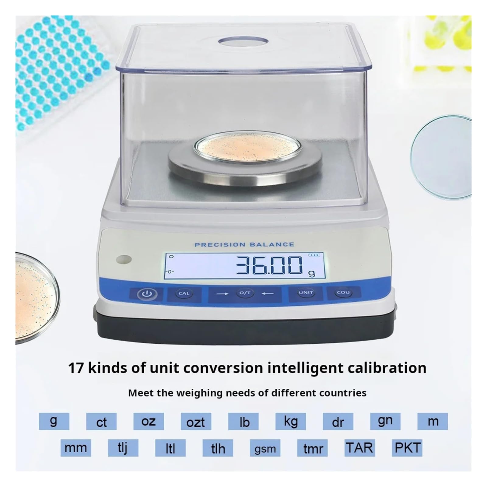 Báscula electrónica recargable de precisión de laboratorio de 0.001g con interfaz RS232 de parabrisas Respuesta precisa(500g-0.001g)