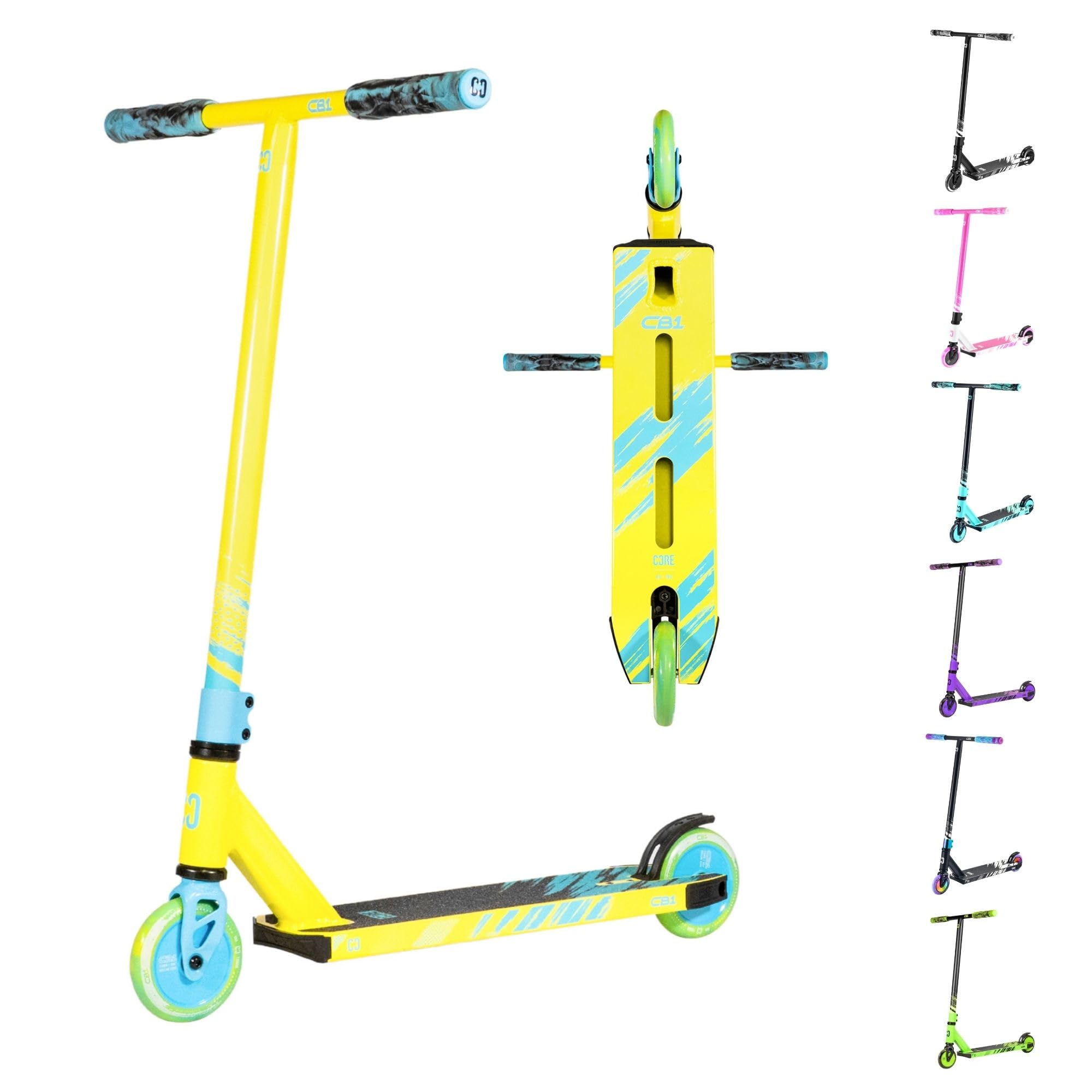 CORE CB1 Beginner Stunt Scooter - Kids Stunt Scooters 6 Years and Up, Beginner Kick Scooter for Tricks Freestyle with 110mm Wheels - Pro Scooters For Teenagers & Kids - Highlighter Yellow/Blue