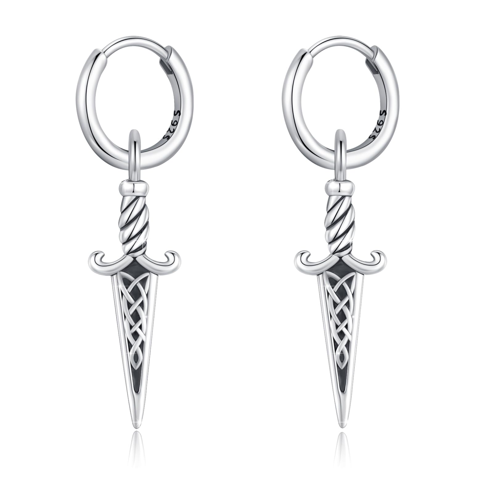 REDSUN Pendientes de aro vikingos con punta de flecha de plata de ley 925, pendientes ViKing Huggie, gota celta, joyería nórdica para hombre, mujer, unisex, regalo para hijo, ca. 22 × 8 mm, Plata de