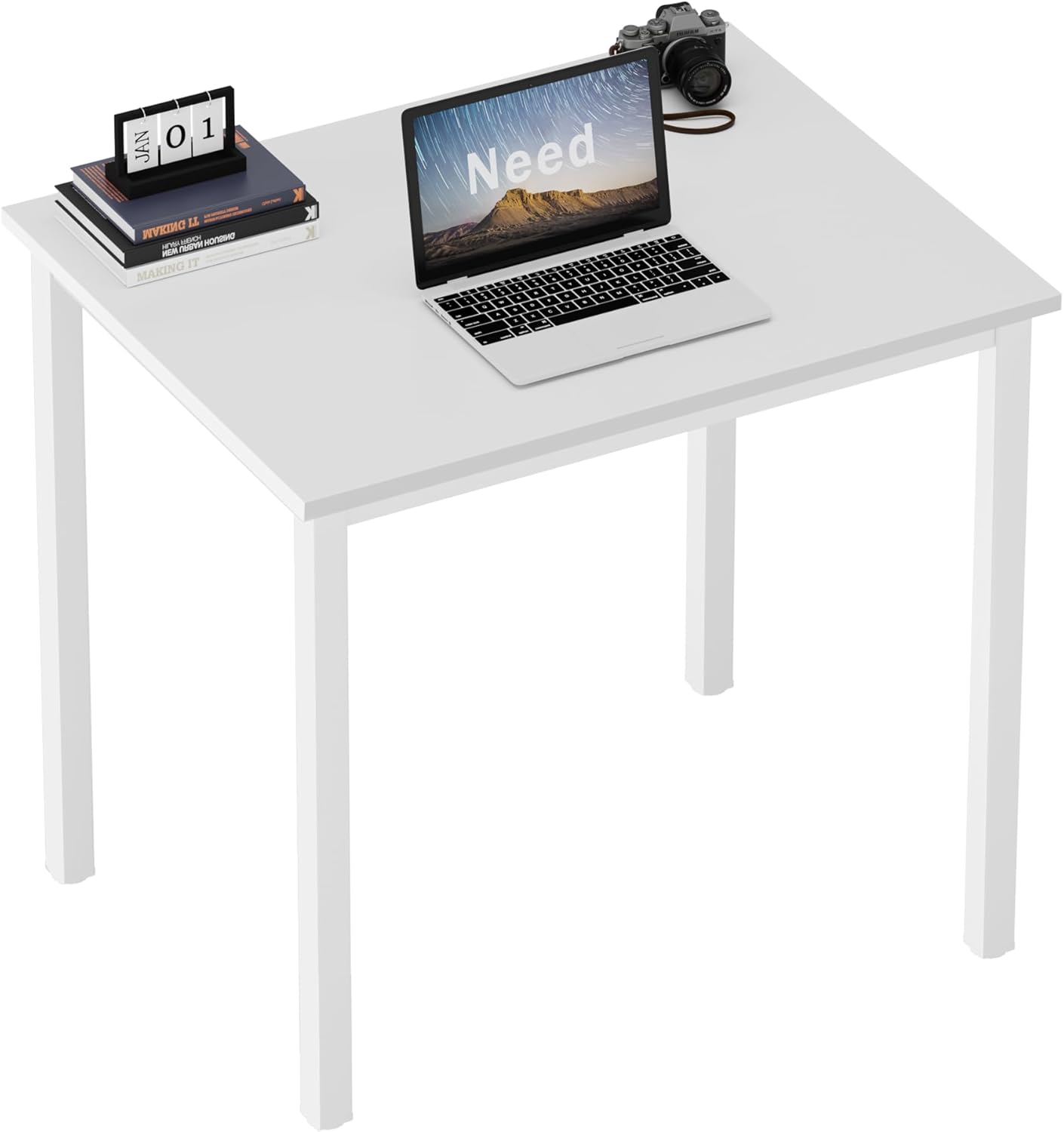 Need Small Computer Desk for Home&Office- 31.5'' Length Small Writing Desk Gaming Desk Students Laptop Use, White Color Desktop & White Frame AC3DW(8060)