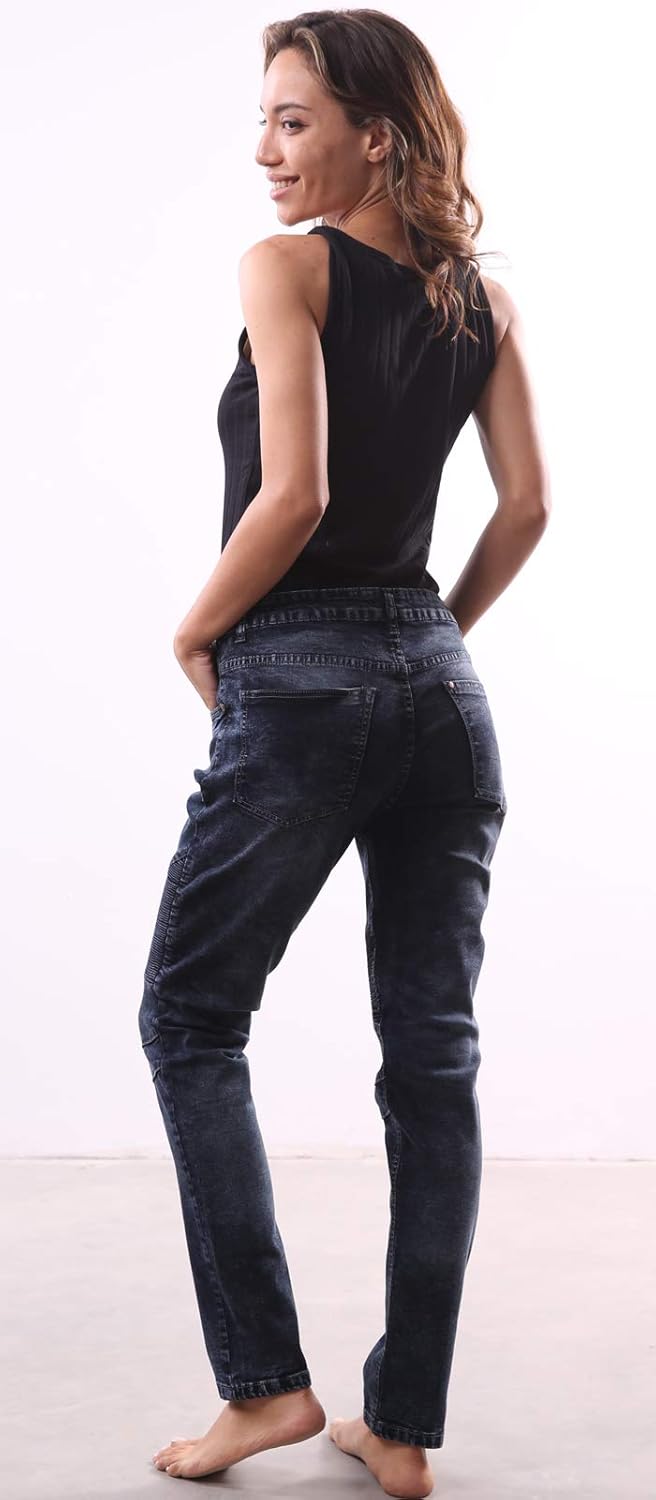 FOURSTEEDS Women's Mid Waist Stretch Skinny Slim Multi-Pocket Ankle Length Denim Cargo Pants Jogger Jeans