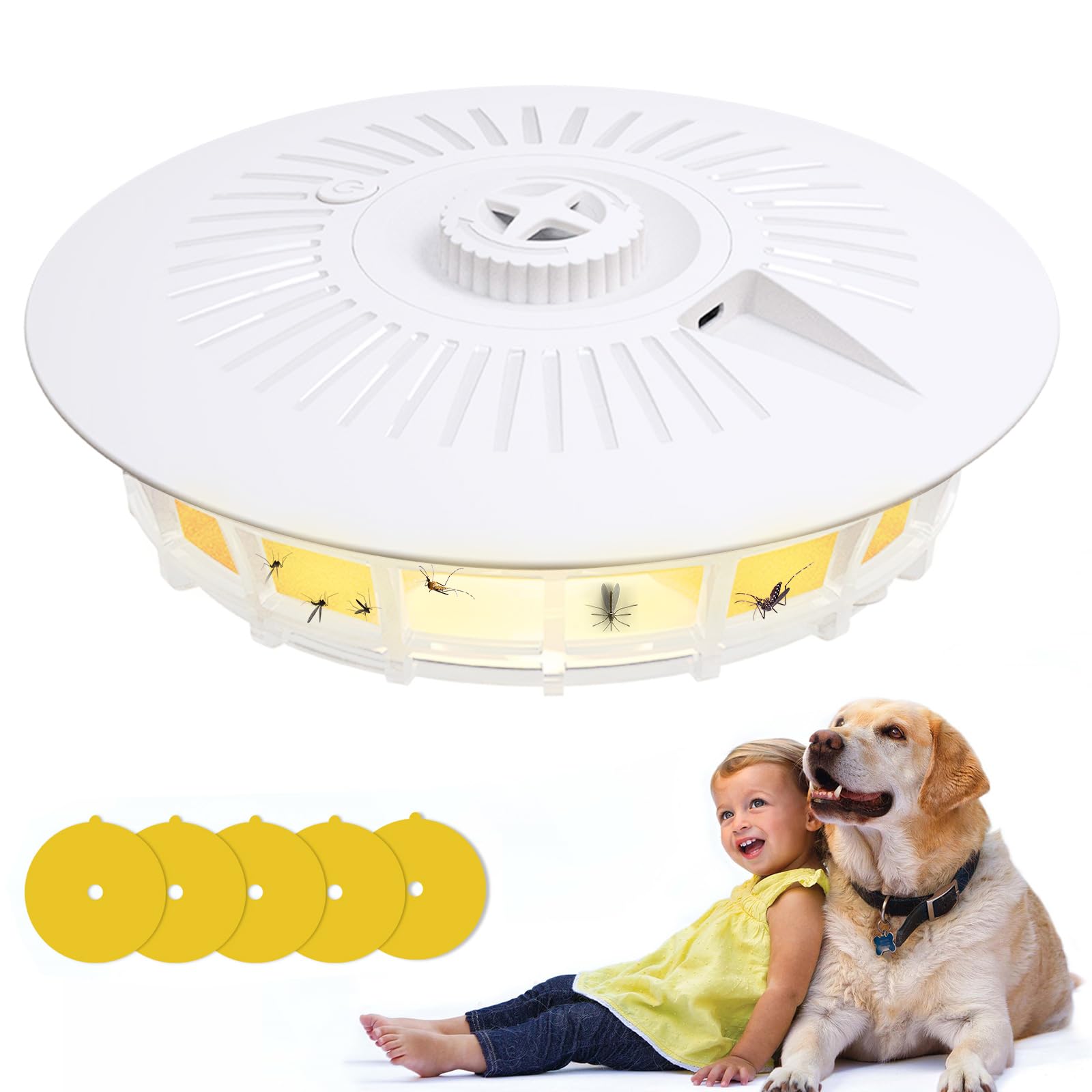 Trampa para Pulgas 1 Paquete, Mata Pulgas Eléctrico con Batería AAA/USB con 4 Modos de Luz, Control de Plagas para Interiores y Exteriores Lámpara Trampa de Pulgas No Tóxica Trampas