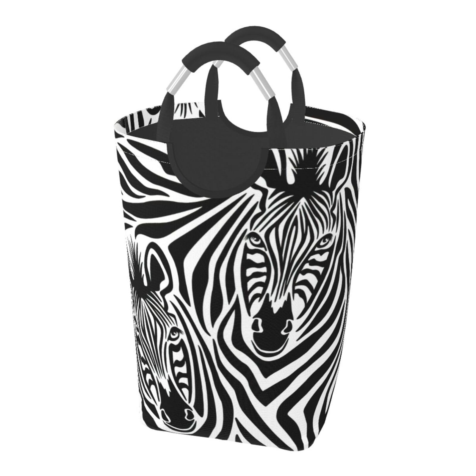 Grand panier à linge zèbre pliable avec poignée en aluminium