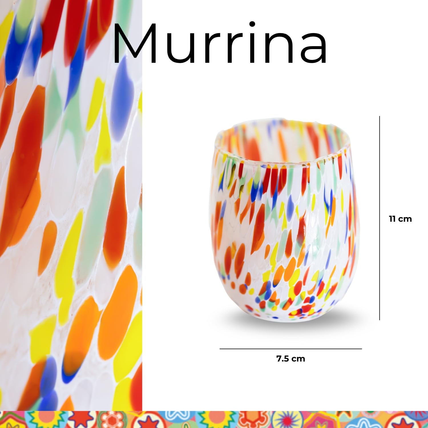 Gocce di Murano 6 Bicchieri Acqua Lavorati Secondo la Tradizione degli Artigiani di Murano, Bicchiere Soffiato e Lavorato a Mano 300 ml - Bicchieri Acqua Vetro Arcobaleno Pioggia