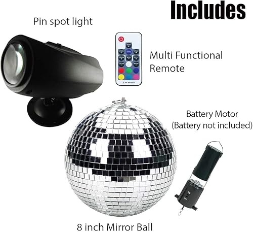 Miniatura 2 de MBK8L-8" Kit de bola de espejo con motor de batería y LED RGB Pinspot