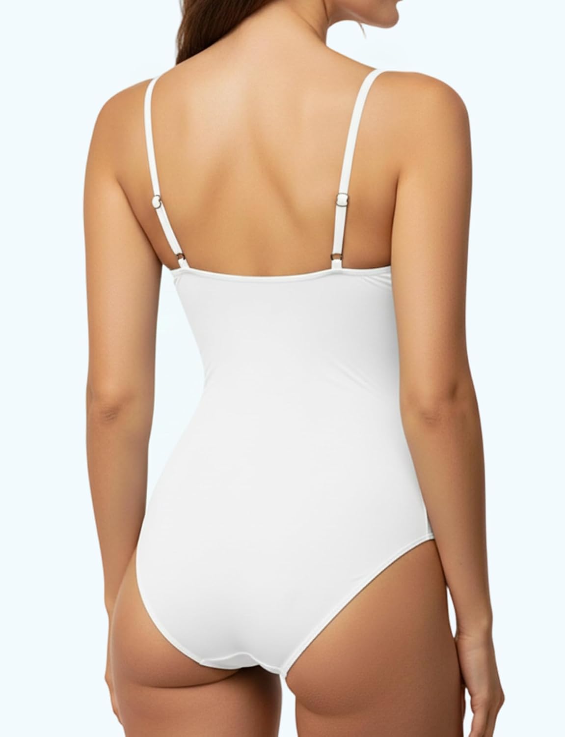 Women Cami Bodysuit Square Neck Spaghetti Strap Backless Thong Tank Top Body Suit