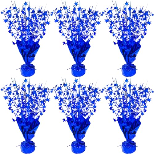 6 Pcs Metallic Foil Star Burst Table Centerpieces Patriotic Decoration for Wedding Birthday Graduation Veteran Day Memorial Day Holiday Party Supplies（Blue)