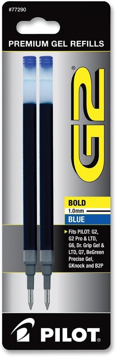 Pilot G2, Dr. Grip Gel, ExecuGel G6, Q7 Rollerball Recambios Gel Bolígrafo Tinta Azul 1.0mm Pack 3