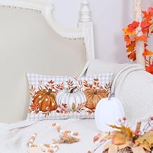 Fall Pillow Cover 12x20 Inch Buffalo Plaid Orange Pumpkins Decoration Holiday Farmhouse Autumn Thanksgiving Pillow Case for Sofa Couch Decor LAA161-12