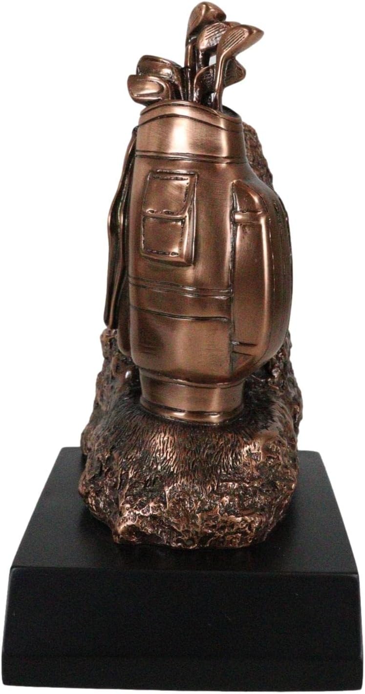 Ebros Professional Tee Up Golfer and Golf Caddy Bag Bookends Set Statue 9" Tall Pro Golfer with Club Bronze Electroplated Resin Book Ends Office Study Library Shelves Desktop Accent Figurine
