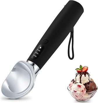 VRAIKO Heated Ice Cream Scoop | Electric Icecream Scooper with 3-Level Adjustable Heats - 120/140/160F, LED Display, 2600mAh Capacity, Rechargeable | for Hard Ice Cream and More Black