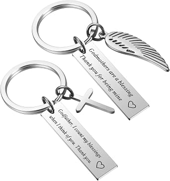 Godparent Gifts from Godchild for Baptism - Christening Gift Fairy Godmother Keychain, Godfather Keychain Set of 2