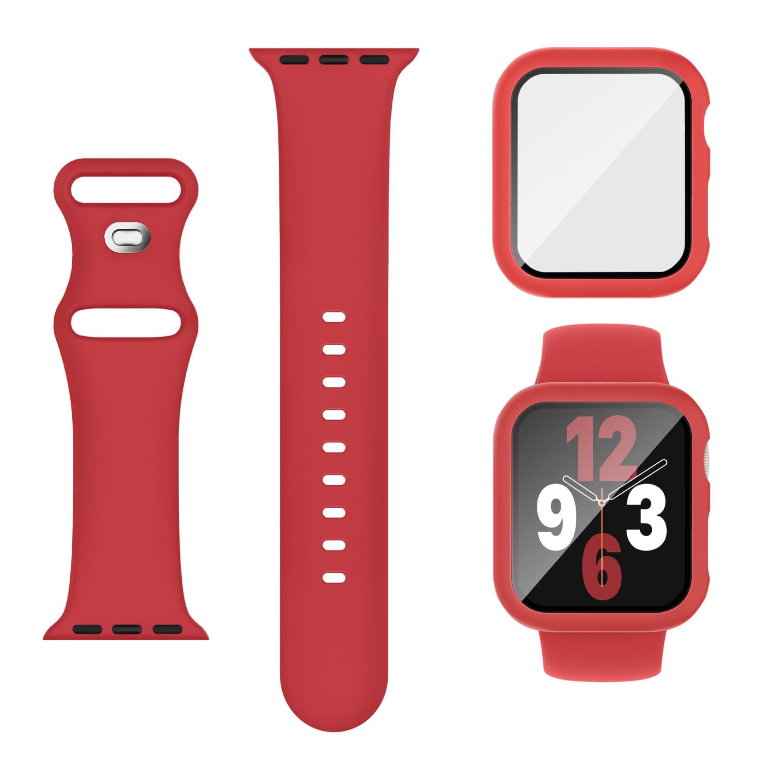 Adorique 3-in-1 Compatible for Apple Watch Band 40mm 41mm 42mm 44mm 45mm 46mm, Soft Silicone Sport Strap for iWatch Series SE 10 9 8 7 6 5 4 3