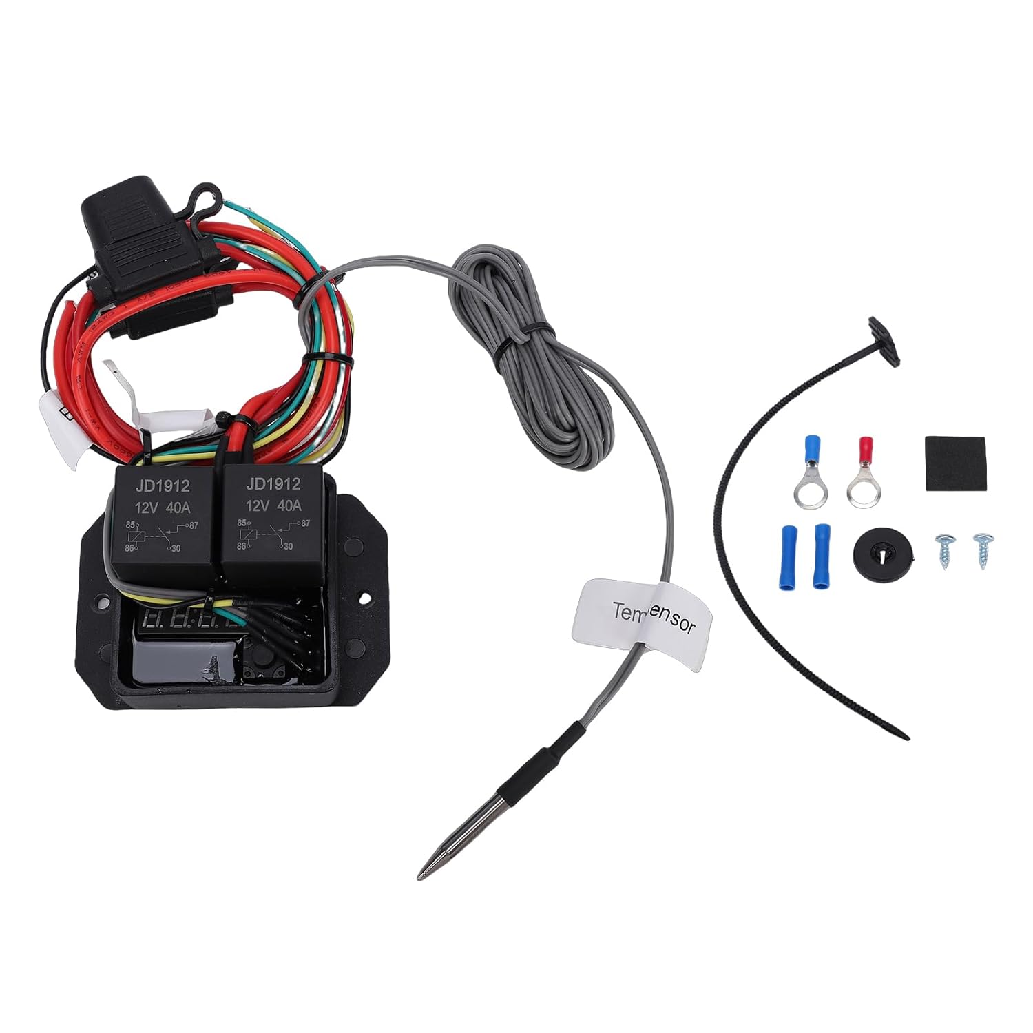 Digital Radiator Fan Controller Switch Kit, ABS Material LED Display 104-230F Temperature Range with Power Outage Memory, for Automotive and Industrial Cooling Systems 12