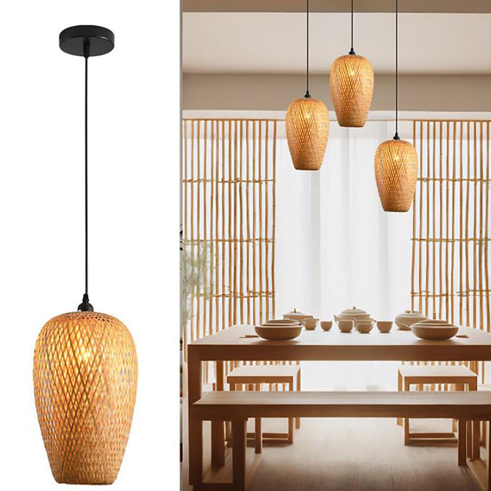 Suspension LED en rotin et osier tressé main pour îlot de cuisine et salon bohemian