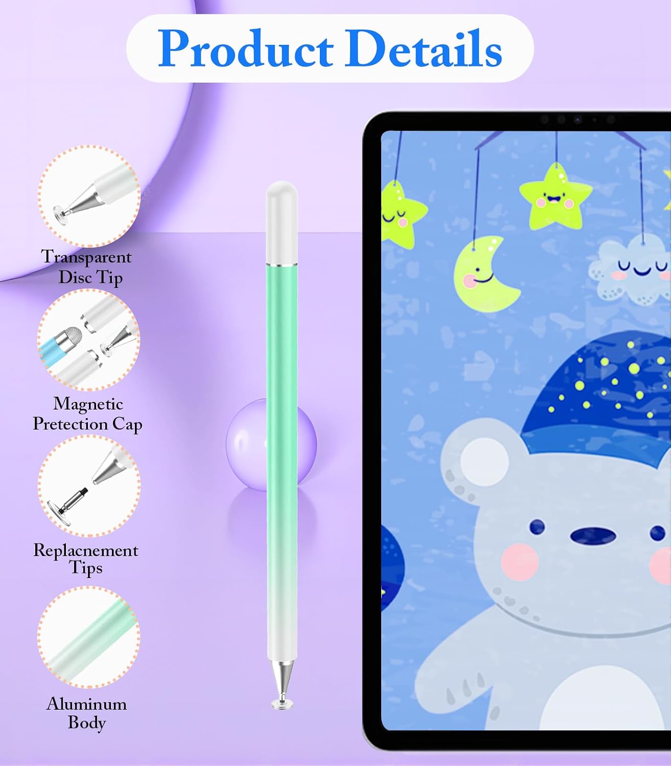 Stylus Pen for Touchscreen, Kenkor 2 in 1 Active iPad Pencil High Sensitivity & Precision, Stylus Pen for Nintendo Switch 2/iPhone/iPad/Samsung/Galaxy/Huawei/Surface, All Touch Screens - Blue+Green thumbnail