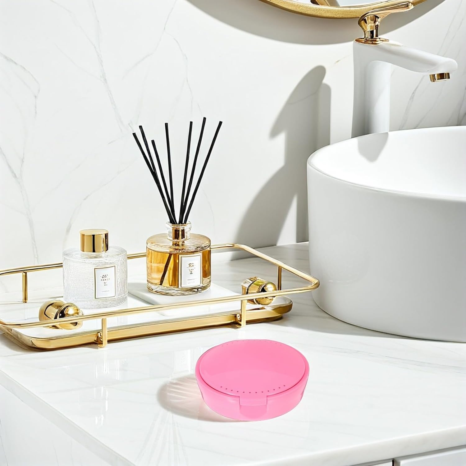 ABS Plastic Retainer Container with Mirror, Pink Travel Box