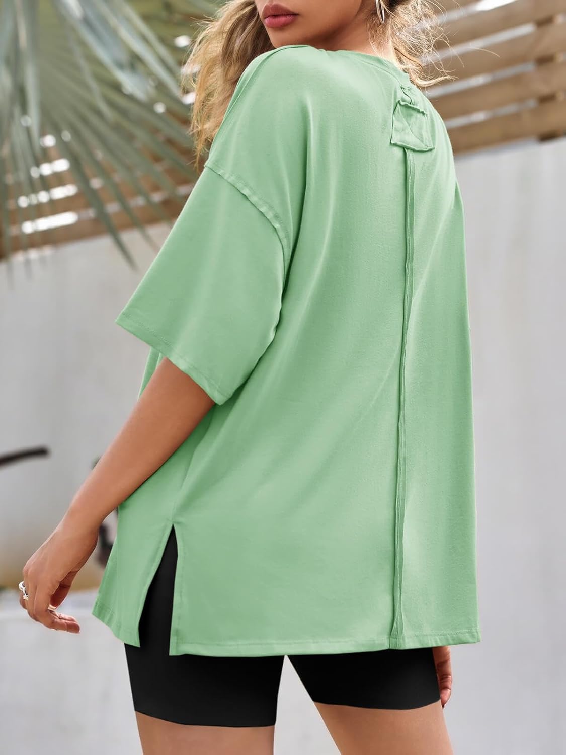 Tankaneo Womens Oversized Tshirts Summer Casual Short Sleeve Crew Neck T Shirt Loose Fit Side Slit Tee Tops - Image 6