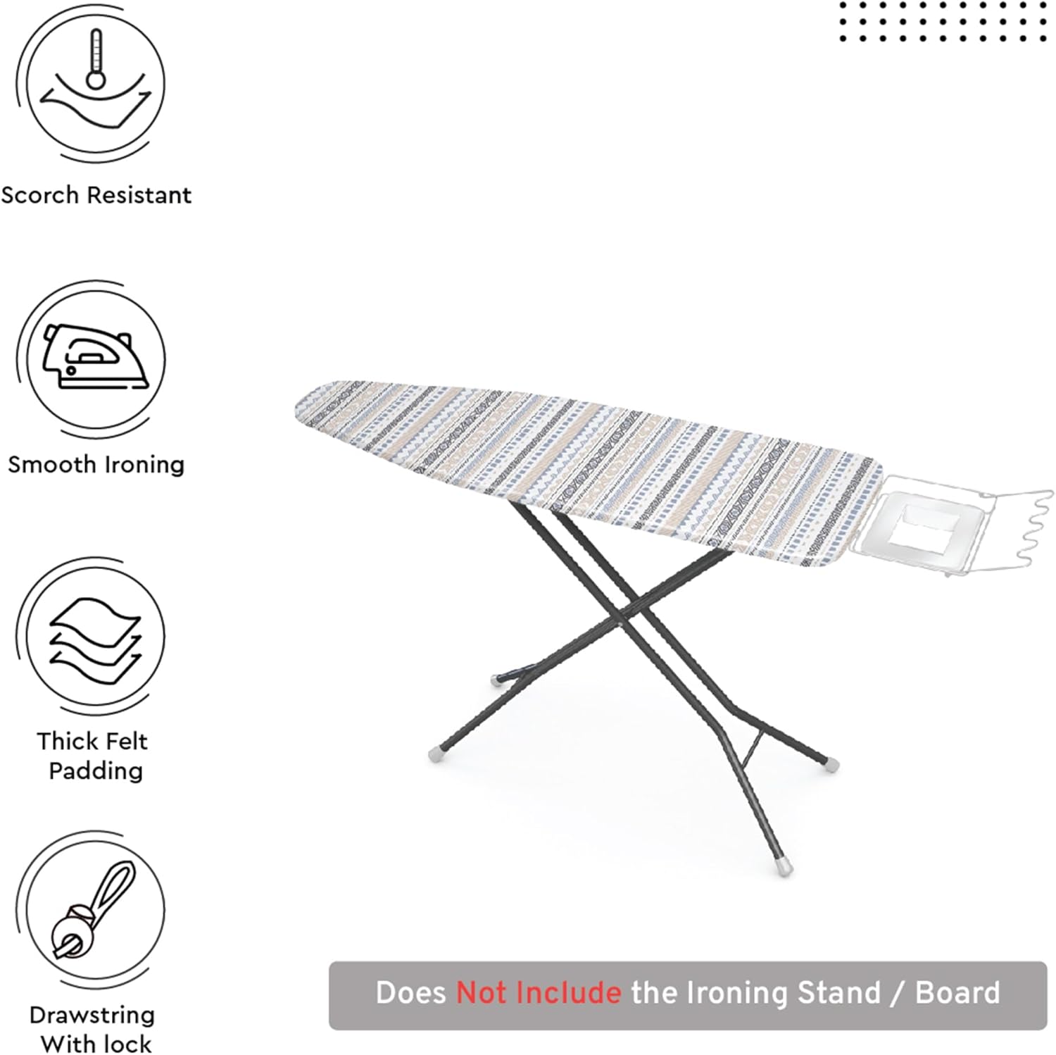 Encasa XO Ironing Board Cover and Pad 49x18 - Thick 3mm Felt Padding, Drawstring Tightening & Lock, Easy Fit, Scorch & Stain Resistant, Fits Wide Ironing Board - Aztec