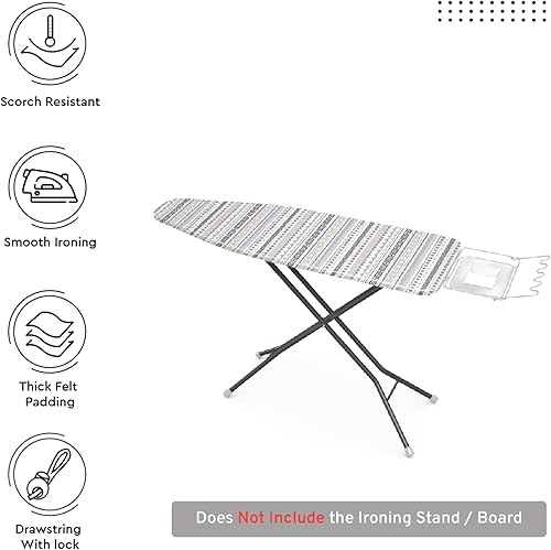 Vista 11 de Encasa XO Funda para tabla de planchar y almohadilla de 49"x18" - Acolchado grueso de fieltro de 3mm, ajuste con cordón y bloqueo, fácil de colocar