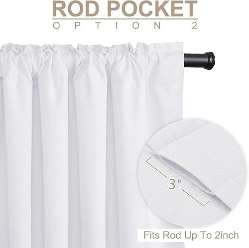 Miniatura 4 de Cortinas opacas blancas de lino para dormitorio de 96 pulgadas de largo, con pestaña trasera, bolsillo para barra, cortinas para sala de estar,