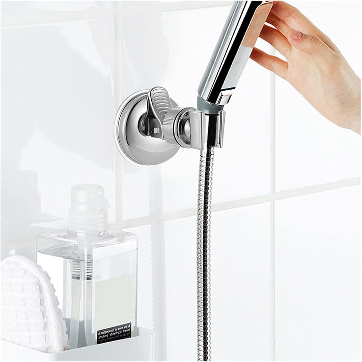 Adjustable Shower Holder Universal Suction Cup Shower Head Bracket ABS Bathroom ShowerHead Holder No Drill Stand Shower Installation Bracket(2pcs)