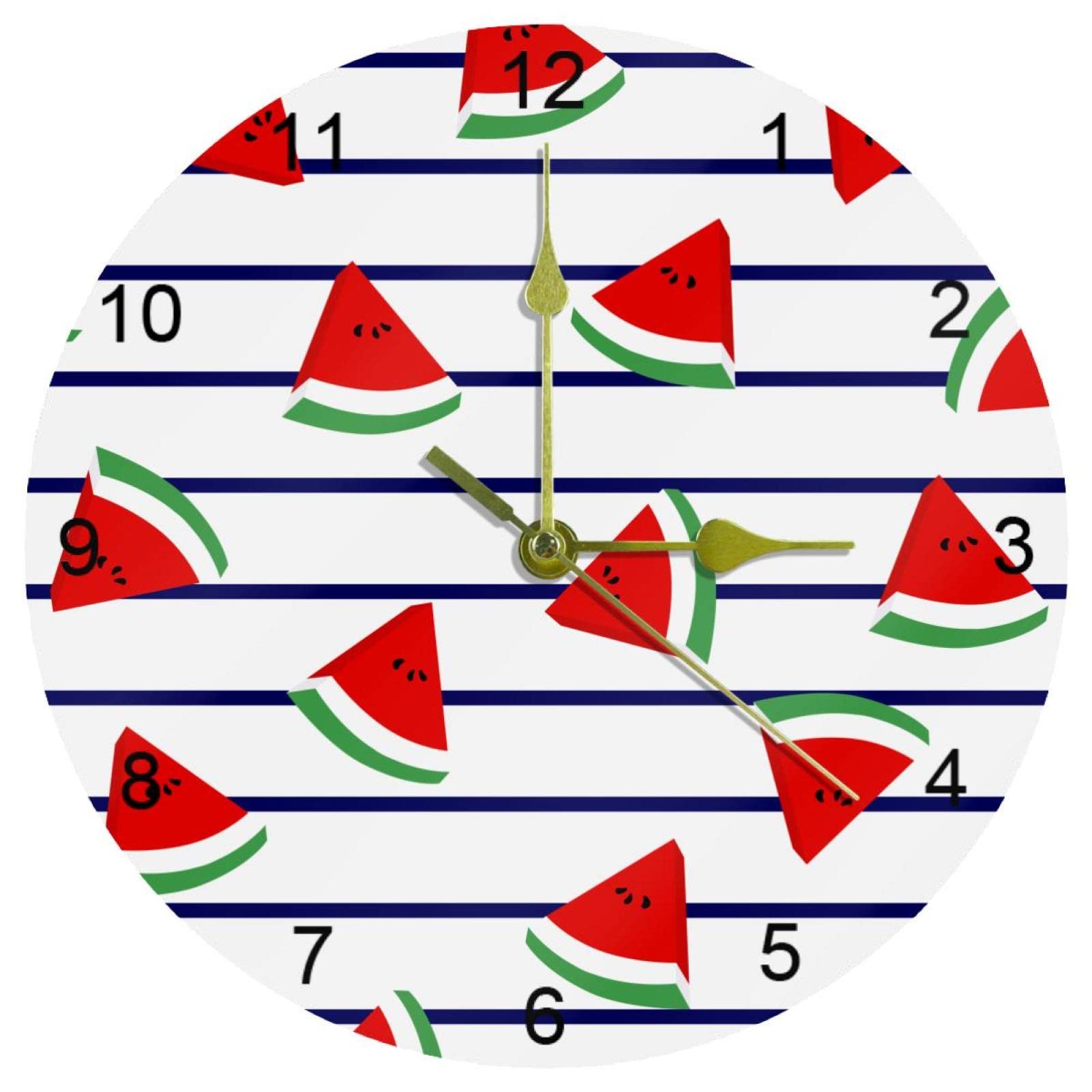 Horloge murale silencieuse pastèque pour cuisine : cadran rond lisible de 25,4 cm