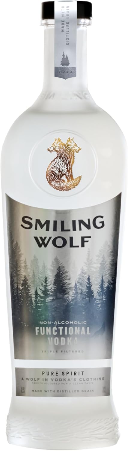 Smiling Wolf Vodka – Functional Mood Enhancing Spirit with Natural Nootropics & B Vitamins – Premium Non Alcoholic – 700ml Bottle