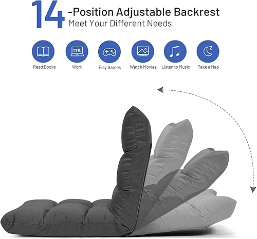 Miniatura 13 de Giantex Sofá de suelo, silla de videojuegos con 14 posiciones ajustables, respaldo acolchado, asiento acolchado para el suelo, silla plegable para
