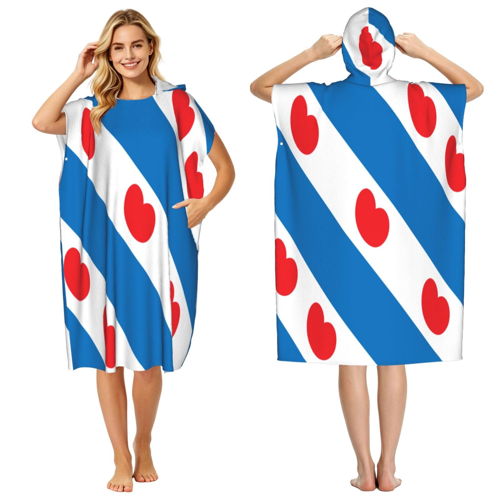 DTHKJNLSF Frisian Flag Adult Hooded Beach Poncho Towel
