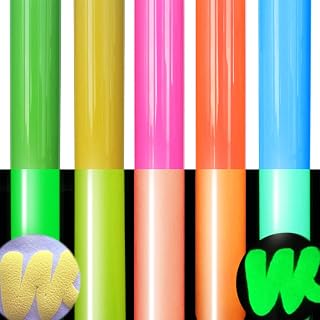 Puff Vinyl Heat Transfer, Glow in The Dark Vinyl Iron On for Cricut, Puff HTV Vinyl Bundle Luminous Fluorescent 5 Colors, 3D Heat Transfer Vinyl for Heat Press T Shirt, Size 12 inch X10 inch