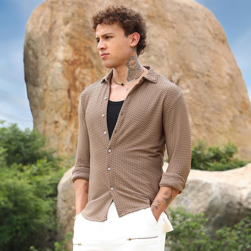 Image of CAHOOT Men's Solid Utility Shirt | Casual Wear | Spread Collar | Long Sleeve | Button Closure | Shirt Crafted with Comfort Fit for Everyday Wear
