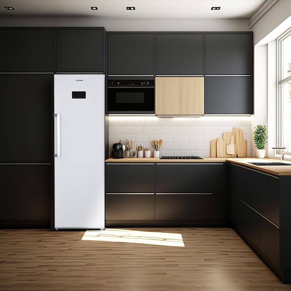 HYUNDAI Refrigerador Blanco, 1 Puerta. HRF18560NDDW00, Capacidad 359 Litros, No Frost, Motor Universal, 40 dB, Puerta Reversible, Apertura Tirador, Clase D