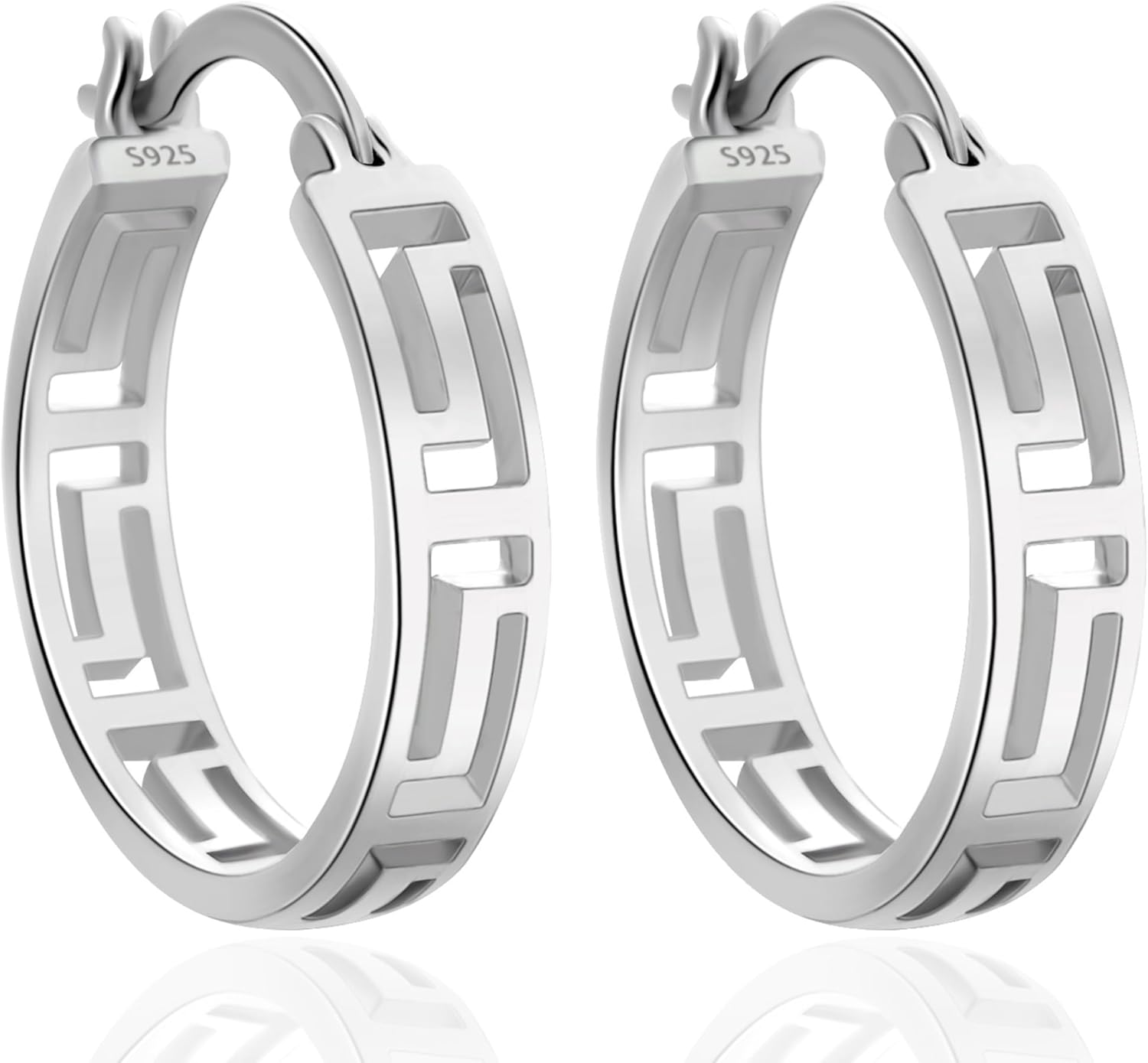 925 Sterling Silver Hoop Earrings for Women, Delicate Filigree Openwork Hoops, Vintage Lightweight Hypoallergenic Earrings, Elegant Mesh Cut-Out Design - Image 8