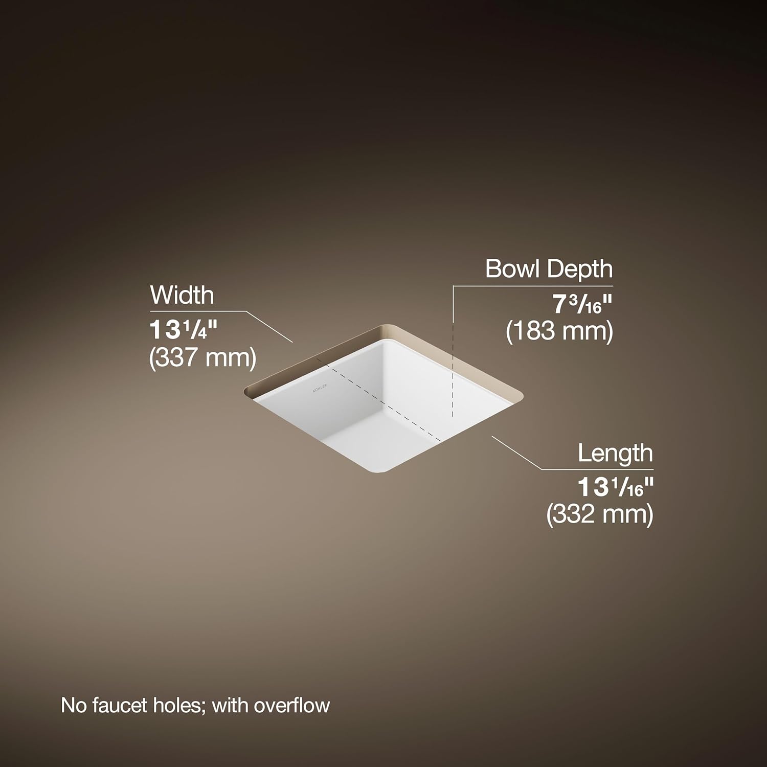 KOHLER K-8188-0 Vitreous China 11 inch x 11 inch Undermount Square Bathroom Sink, White