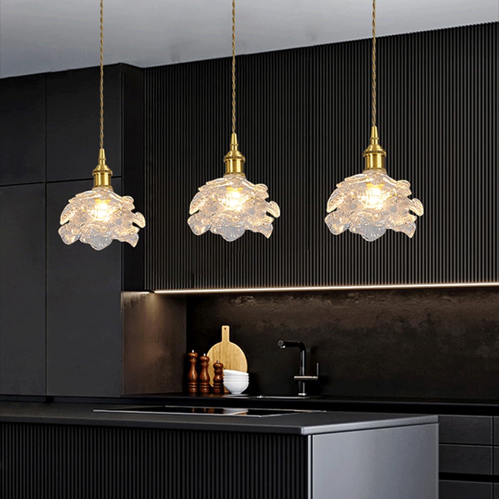 Portalámparas De Cobre Creativo,Pantalla De Lámpara Colgante De Vidrio,Lámpara De Araña En Forma De Flor De Estilo Retro Nórdico,Accesorios De Iluminación De Techo Con Tornillo E14,luz Colgante