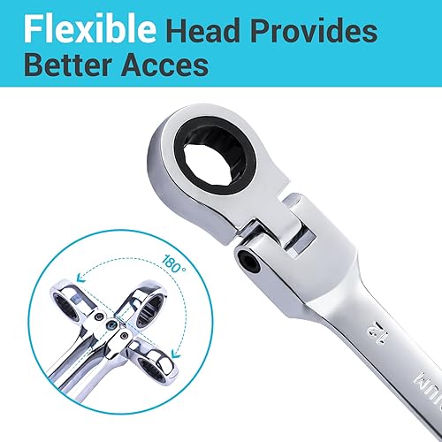 Miniatura 6 de B4B BANG 4 BUCK Llave combinada de trinquete de 0.472 pulgadas, llave de trinquete métrica de cabeza flexible con 72 dientes y 5 movimiento llave de