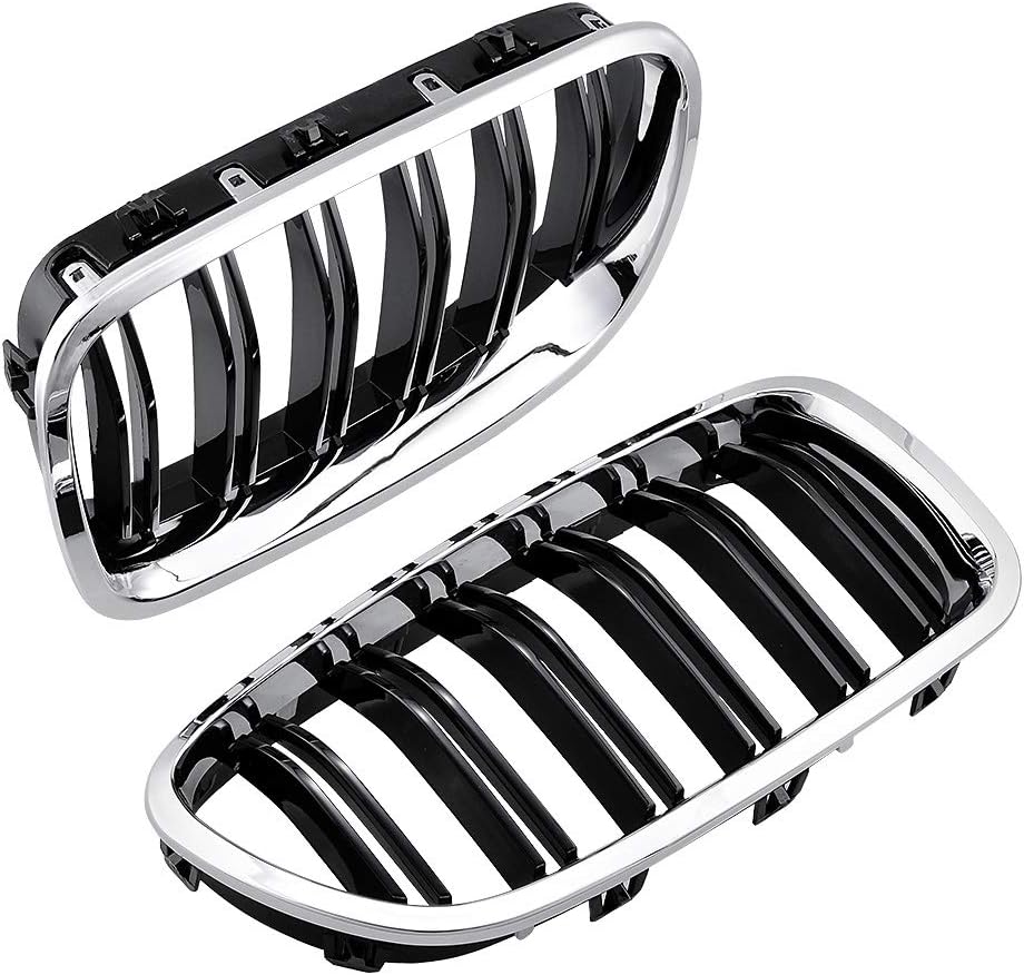Amazon.com: Chrome Trim Glossy Black Dual Slats Front Kidney Grille ...
