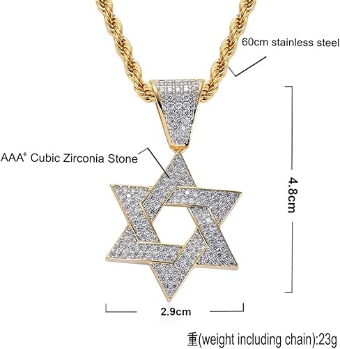 Miniatura 2 de LXSSLY Cadena helada para hombre, collar de circonita cúbica chapada en oro de 18 quilates para mujer, collar con colgante de circonita de estrella