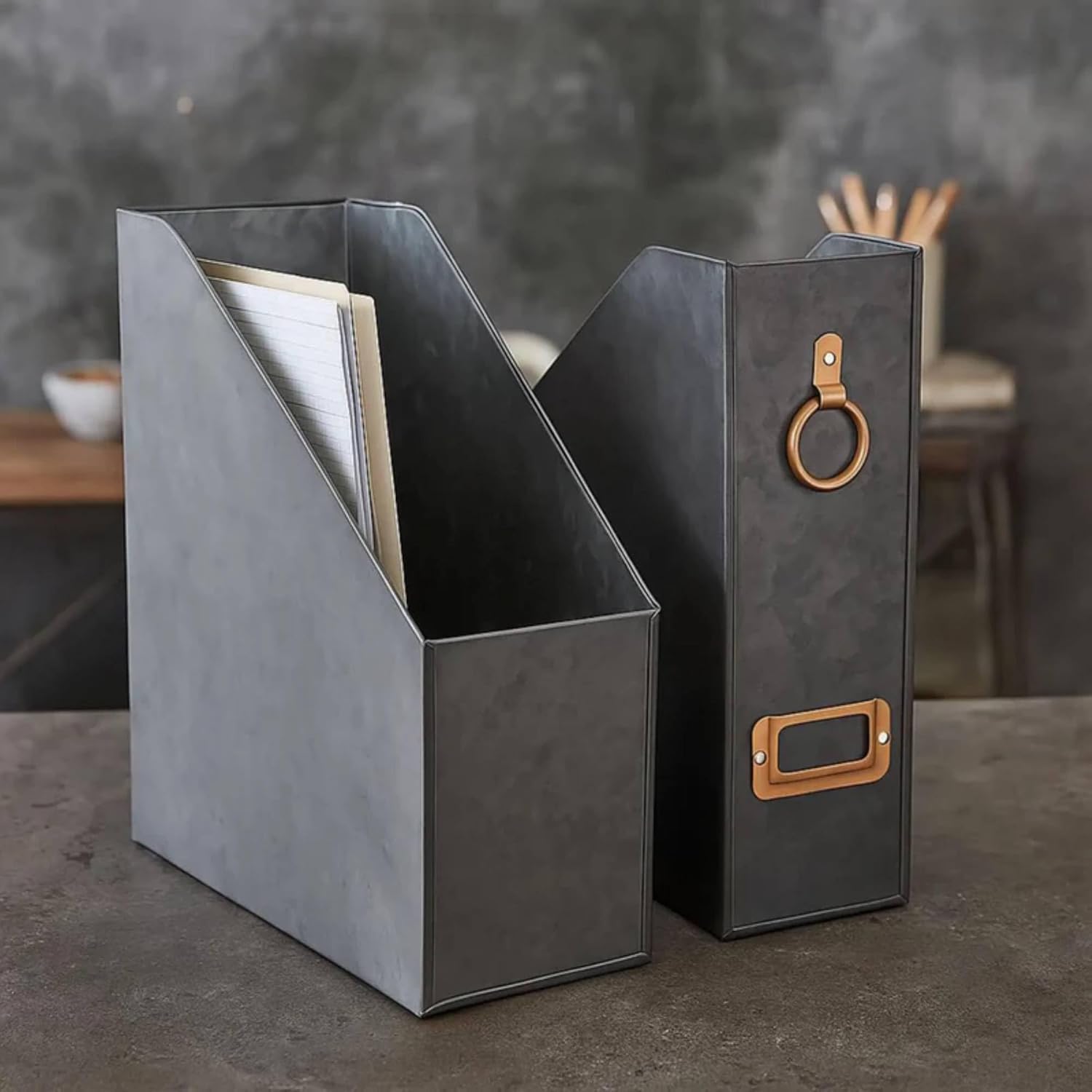 Elan Method Galvanized Metal File Holder | Desktop Organizer for Office and Study | File Rack for Documents Books, Magazines and Papers | Compatible for A4,A5 (Black, Set of 2)