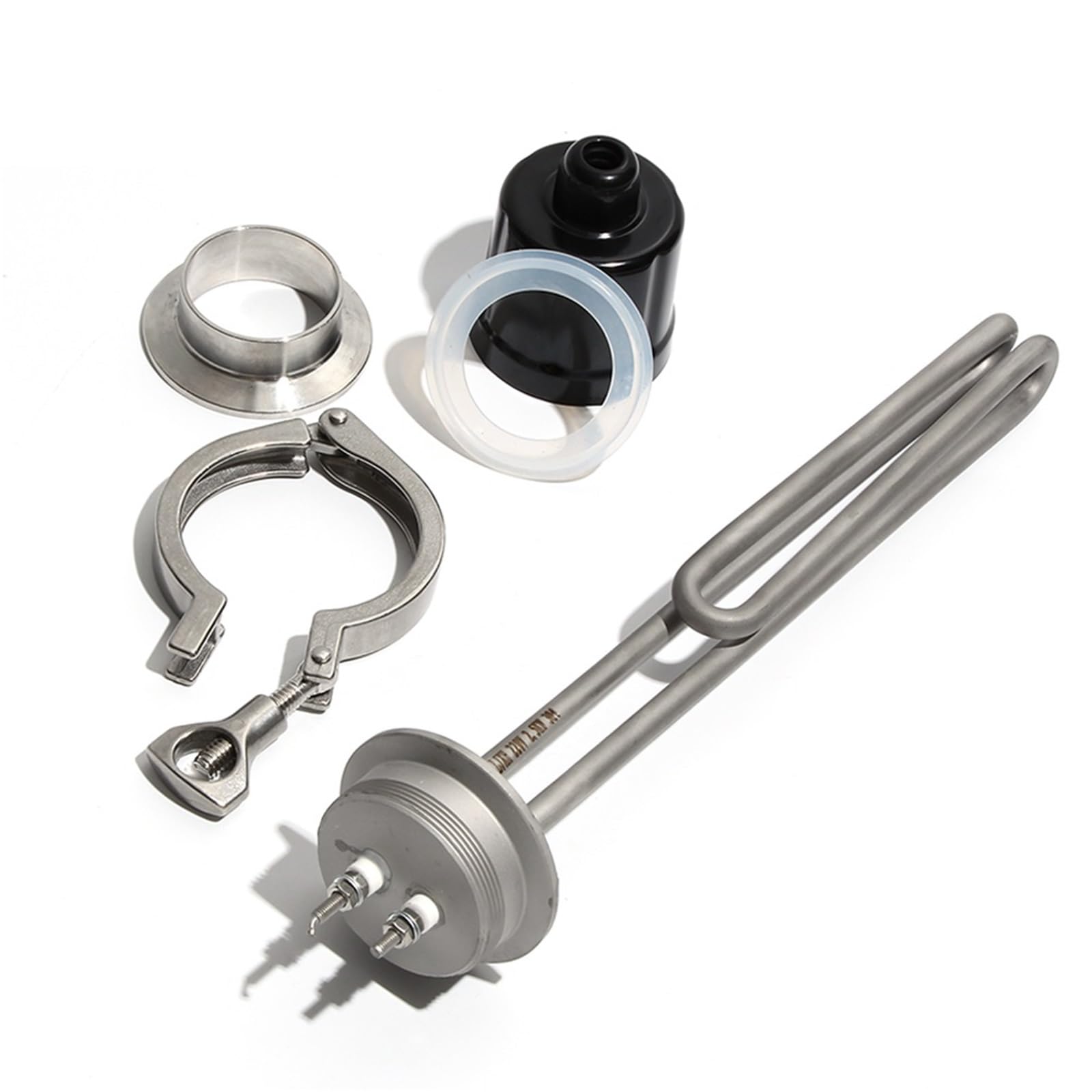 1 x Tauchsieder mit 2 Zoll (5,1 cm) Tri-Klemme, OD, 64 mm, 220 V, 2,5 kW / 3,5 kW, gebogenes elektrisches Heizelement in U für die Wasseraufbereitung (Gold, 220 V, 2500 W)
