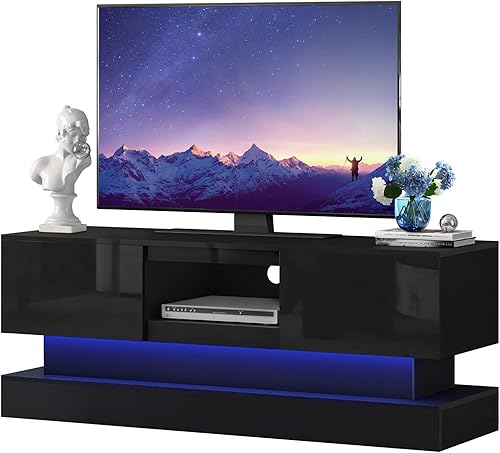 Koifuxii Soporte de TV moderno negro  Soporte de TV LED con cajones de almacenamiento para televisores de hasta 55 pulgadas  Soporte de