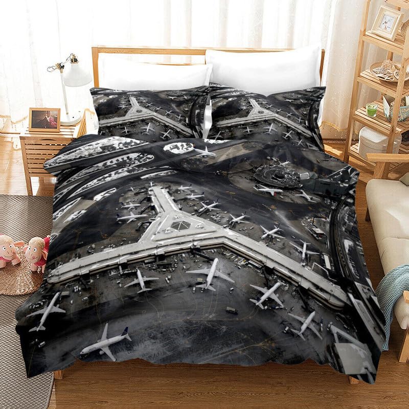 Housse de couette 220x240 avion gris avec ses 2 taies d'oreiller