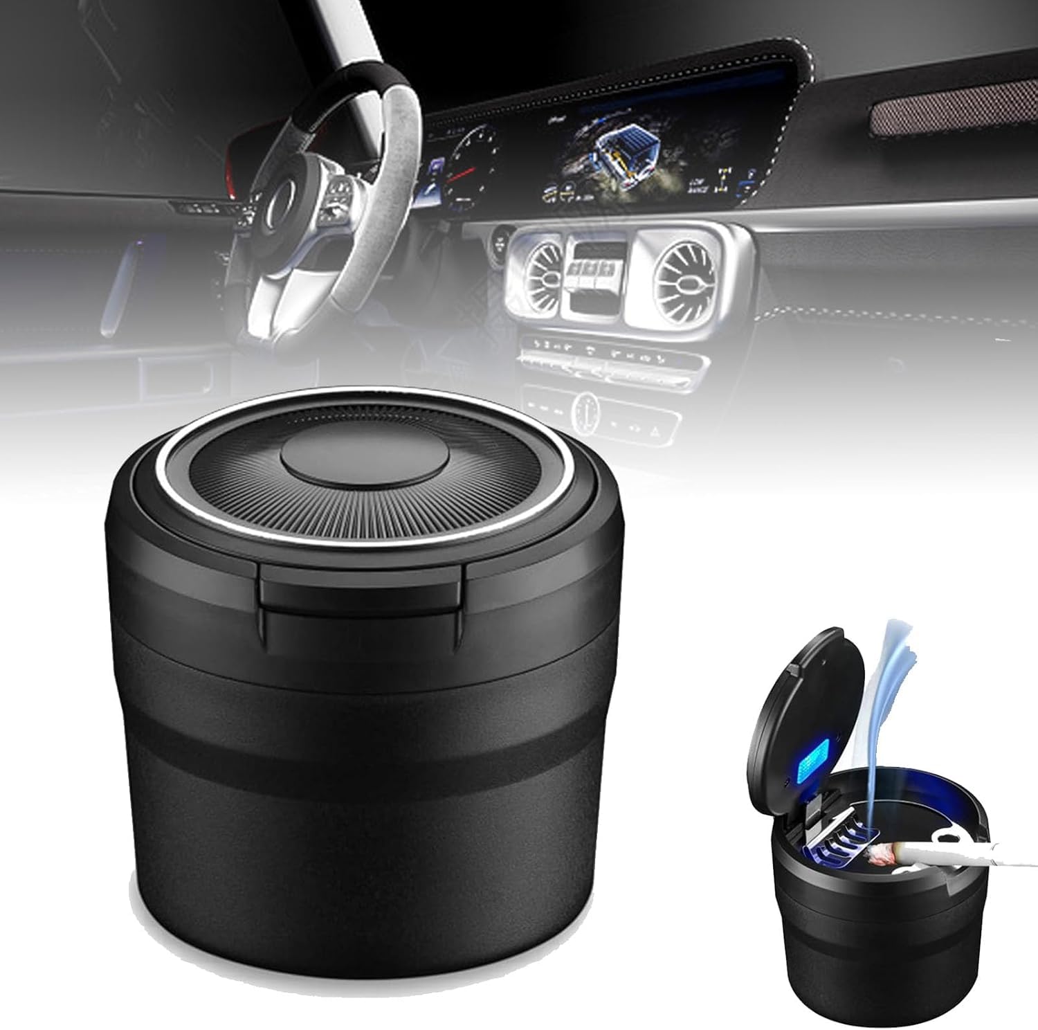TANGTX Car Ashtray for Toyota Hilux 2015-2020, ashtray with lid smell proof with LED Light Lid Self Extinguishing Ash Tray Detachable