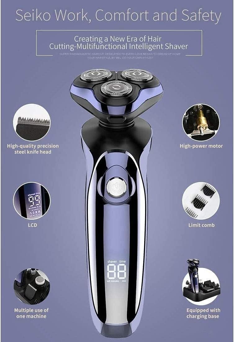 Rasoio elettrico da uomo 4D Ricaricabile Rasoi Rotanti Trimmer Barba Rasoi Viso Impermeabile Wet & Dry Cordless con Pop-up Trimmer